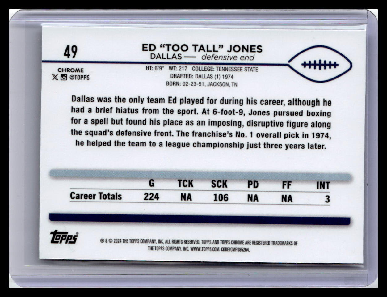 2024 Topps Chrome #49 Ed "Too Tall" Jones