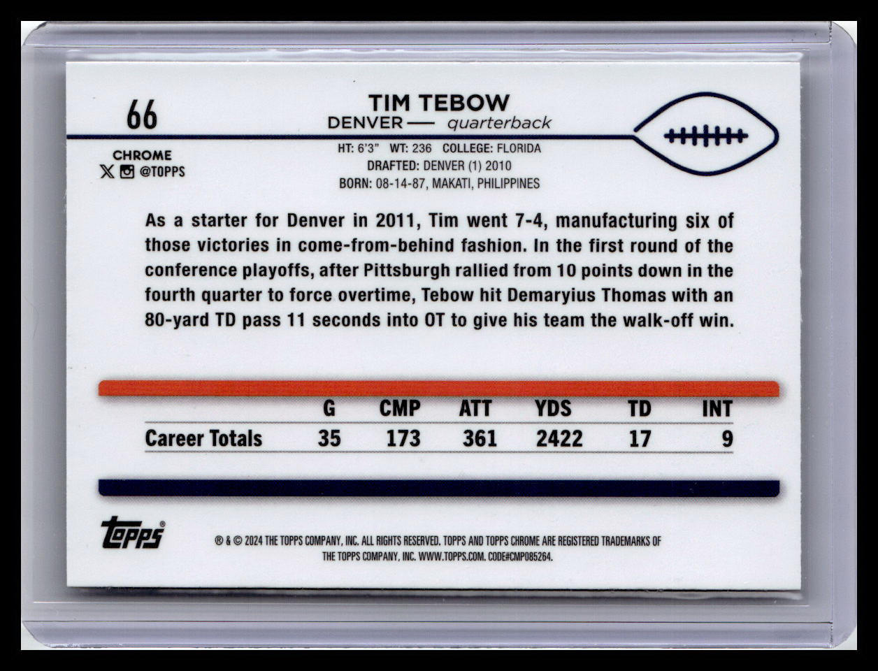 2024 Topps Chrome #66 Tim Tebow