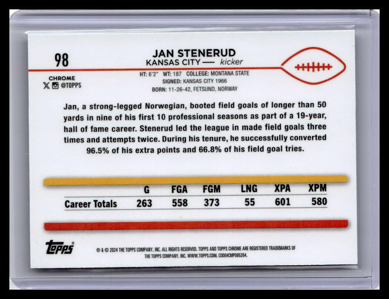 2024 Topps Chrome #98 Jan Stenerud