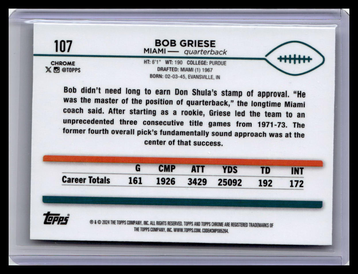 2024 Topps Chrome #107 Bob Griese