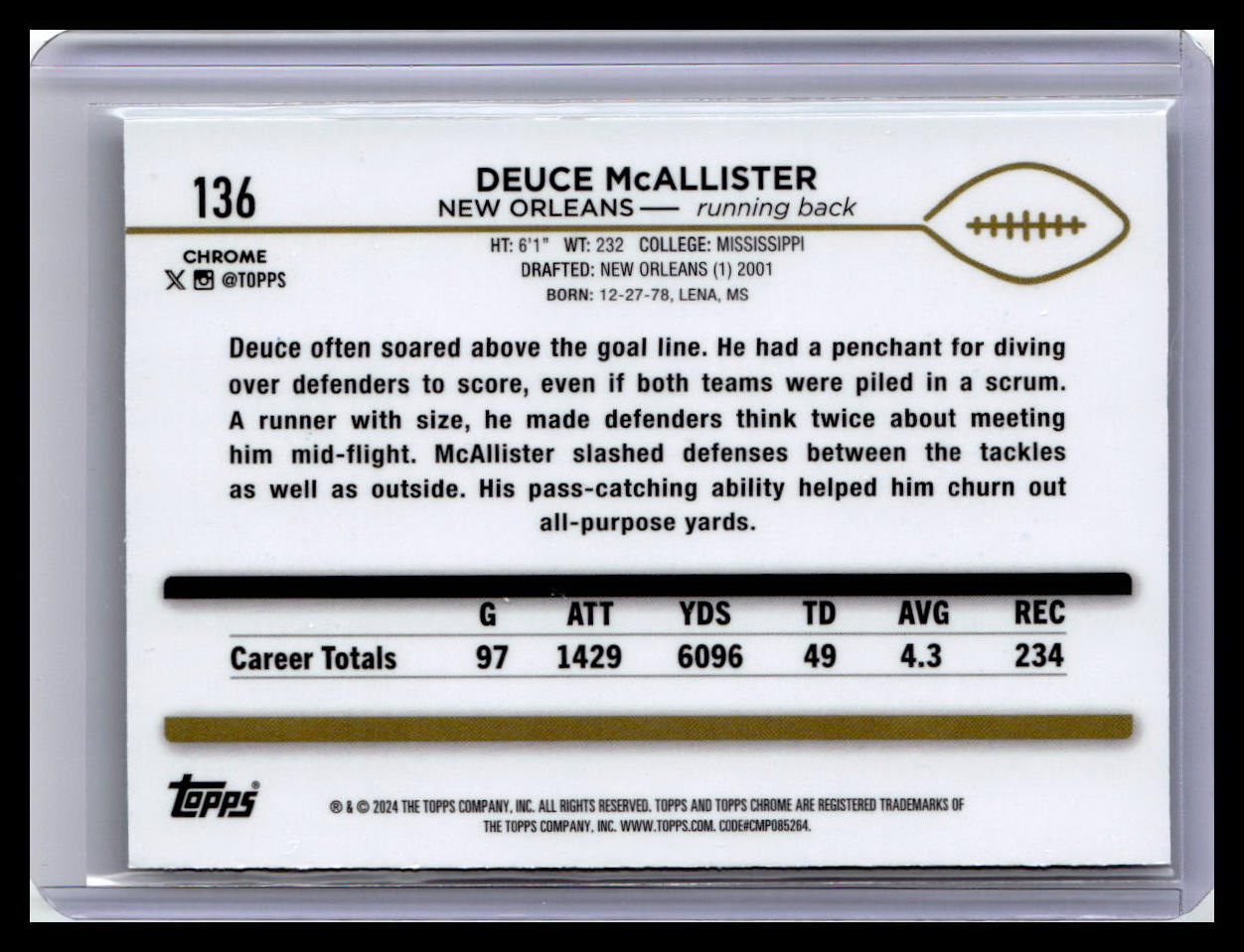 2024 Topps Chrome #136 Deuce McAllister