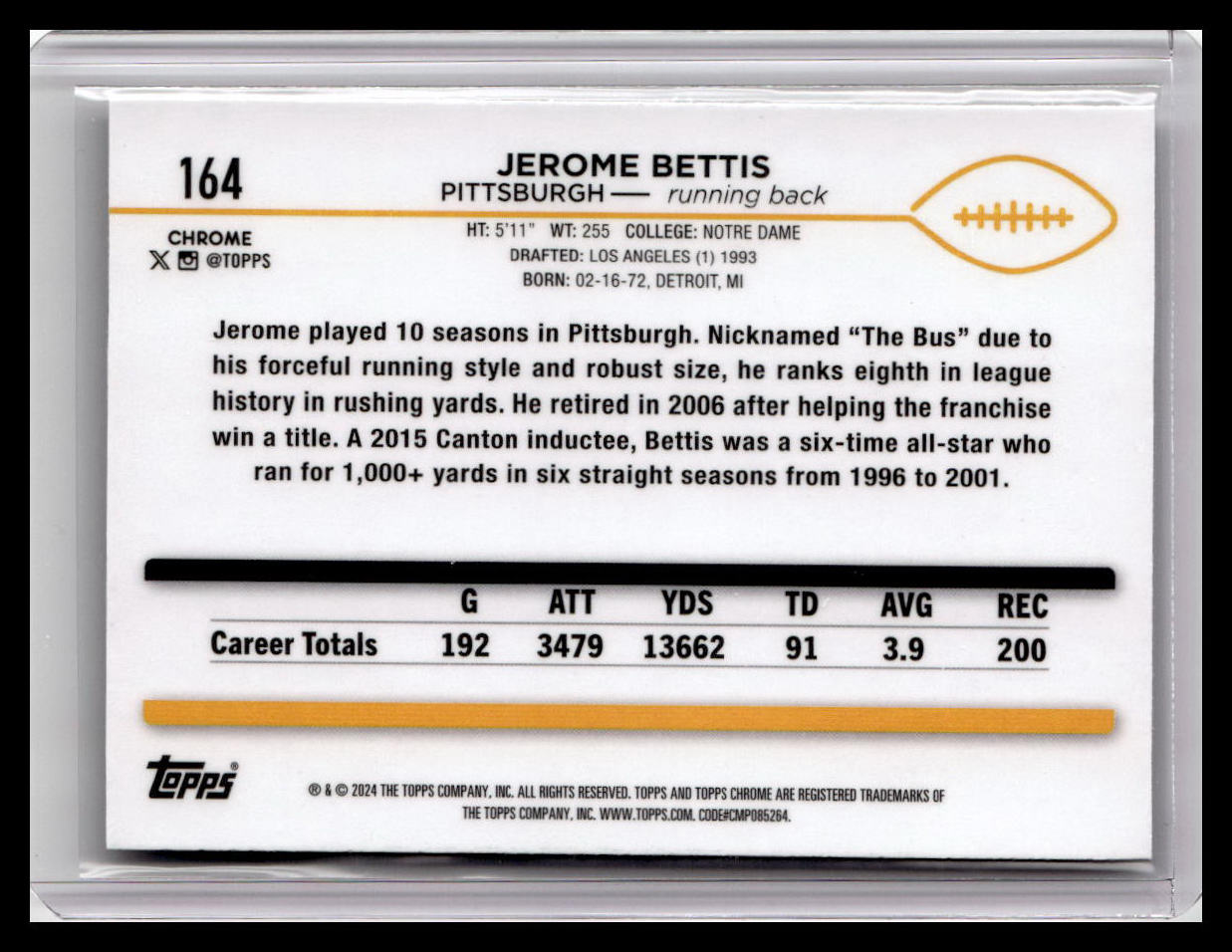 2024 Topps Chrome #164 Jerome Bettis
