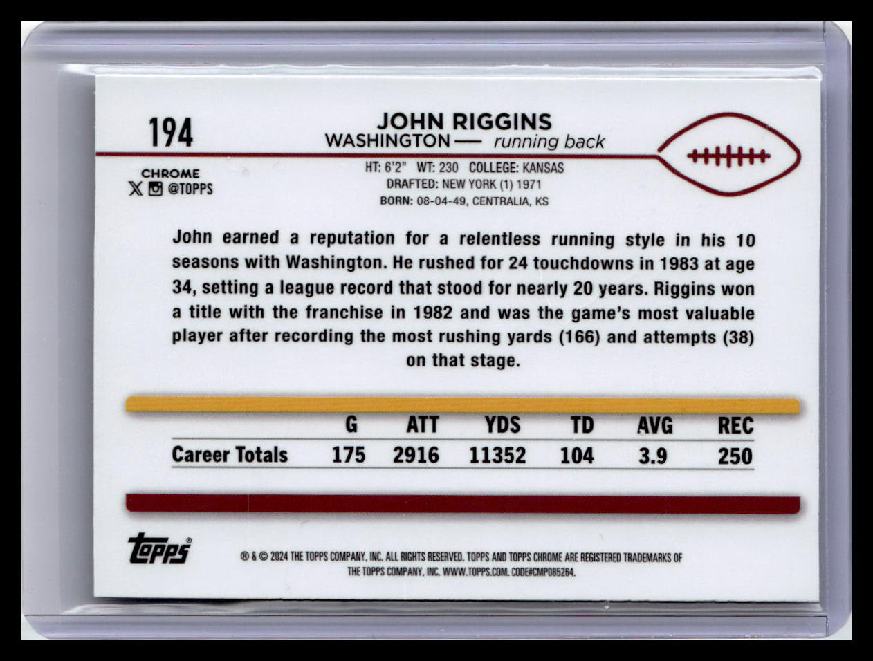 2024 Topps Chrome #194 John Riggins