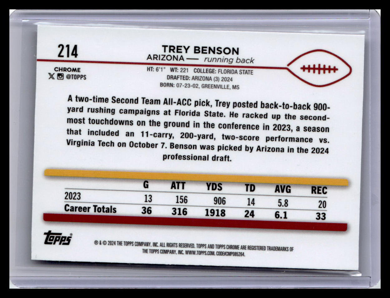 2024 Topps Chrome #214 Trey Benson (RC)