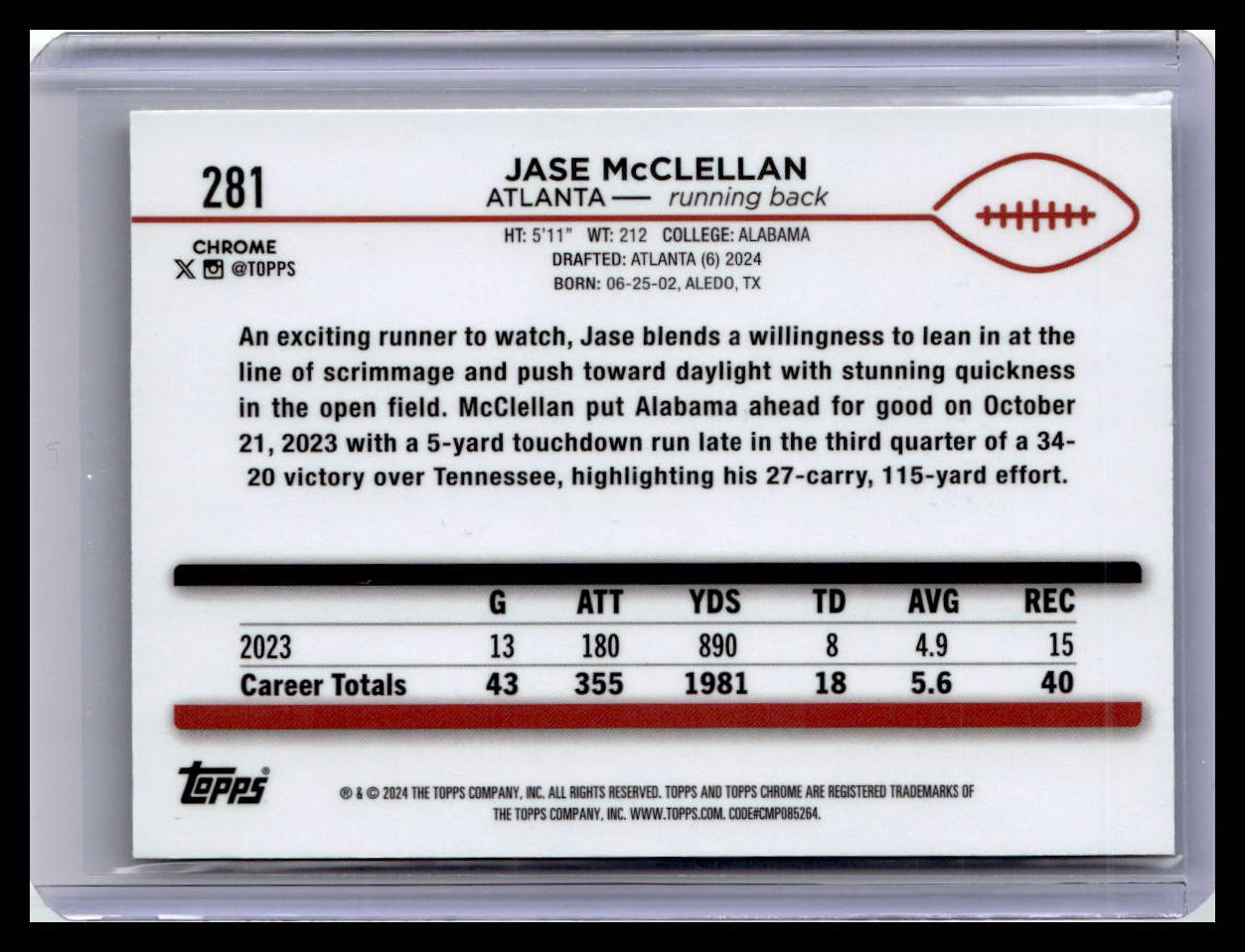 2024 Topps Chrome #281 Jase McClellan