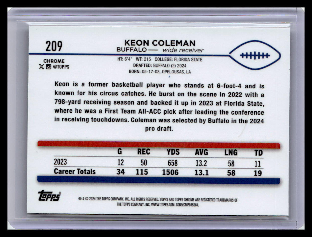 2024 Topps Chrome #209 Keon Coleman