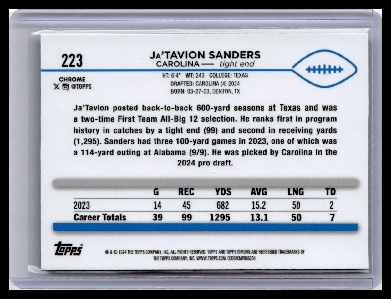 2024 Topps Chrome #223 Ja'Tavion Sanders