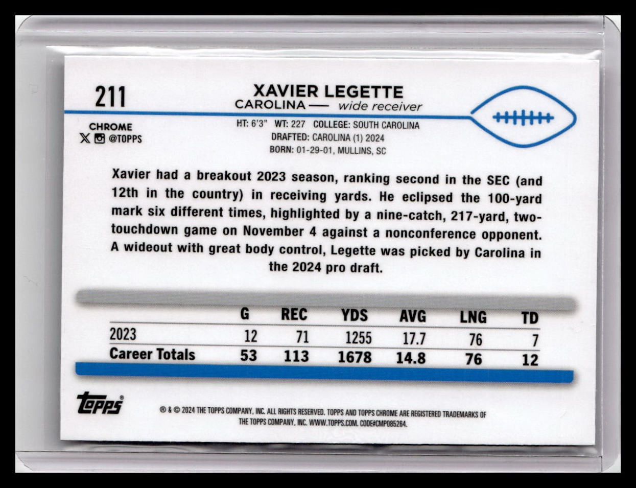 2024 Topps Chrome #211 Xavier Legette