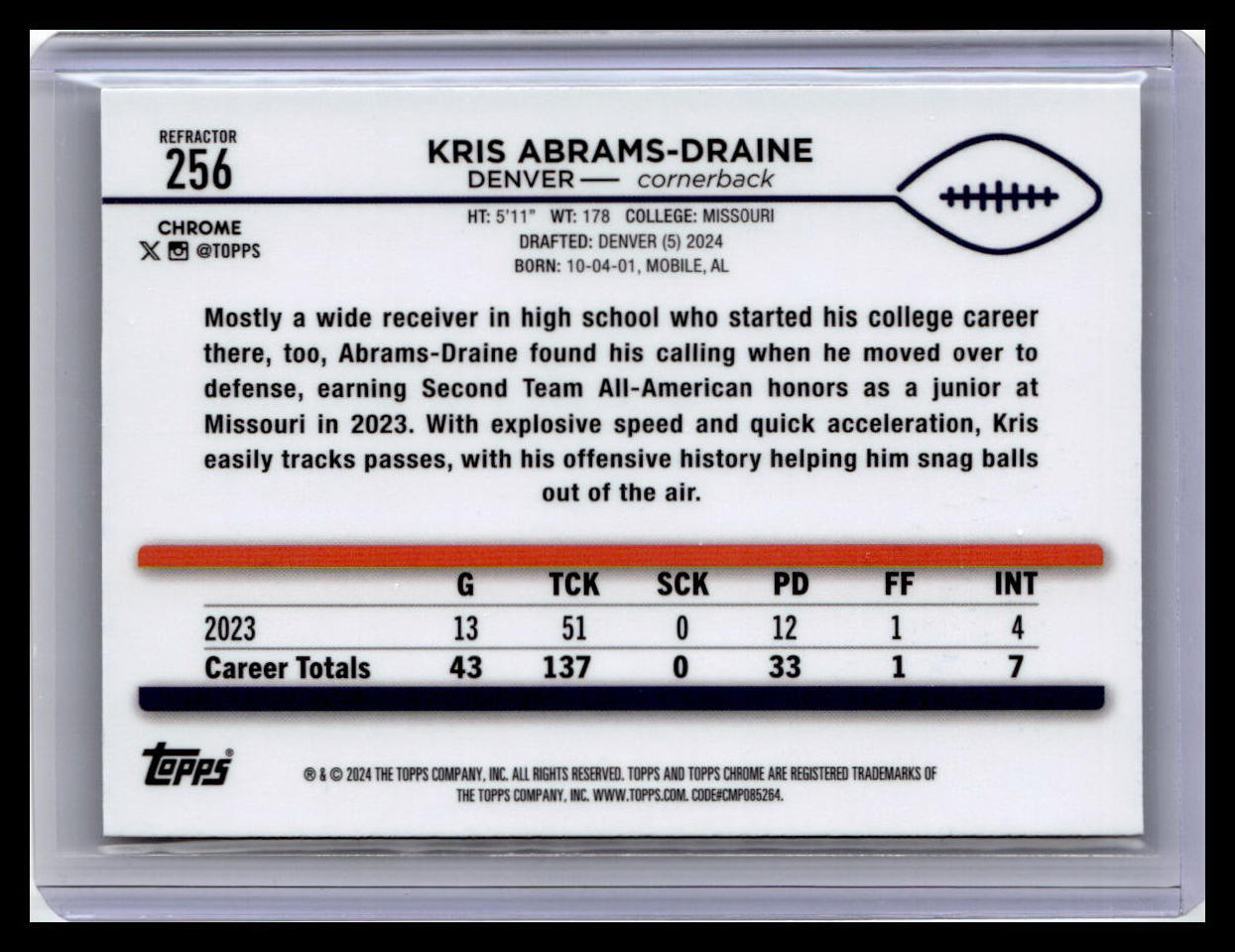 2024 Topps Chrome #256 Kris Abrams-Draine