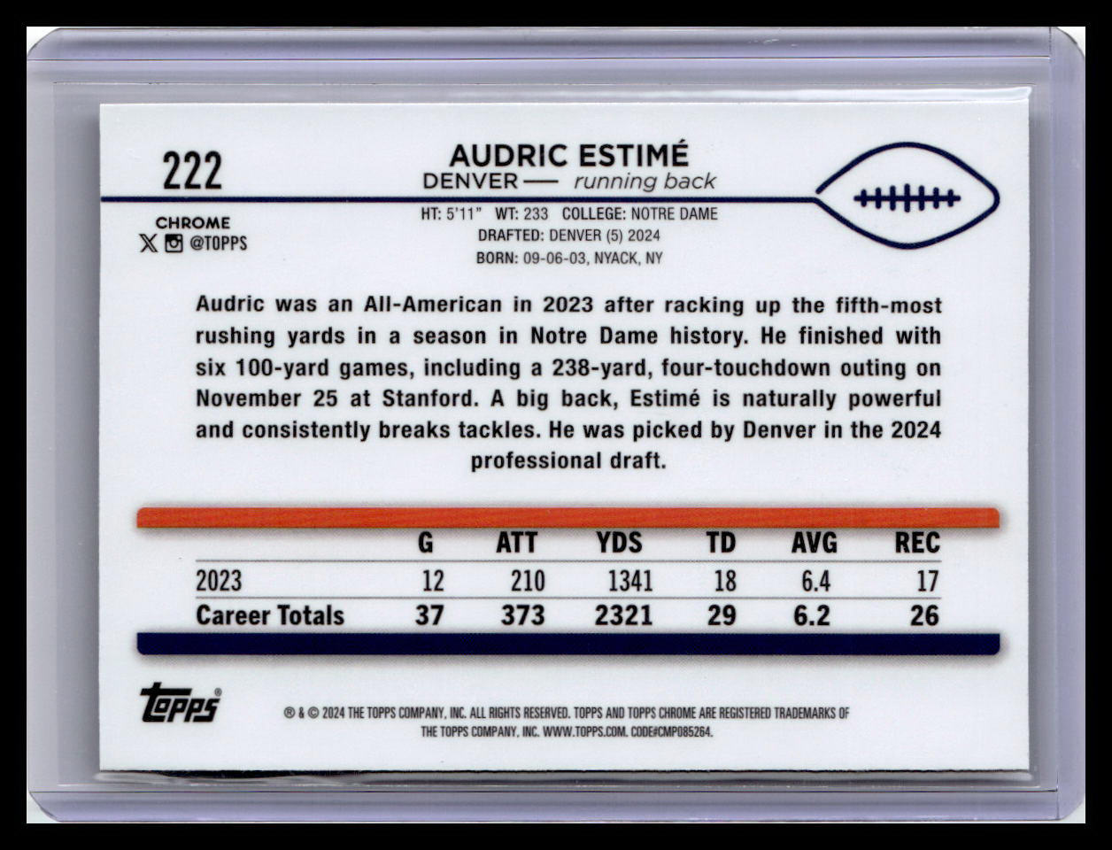 2024 Topps Chrome #222 Audric Estimé