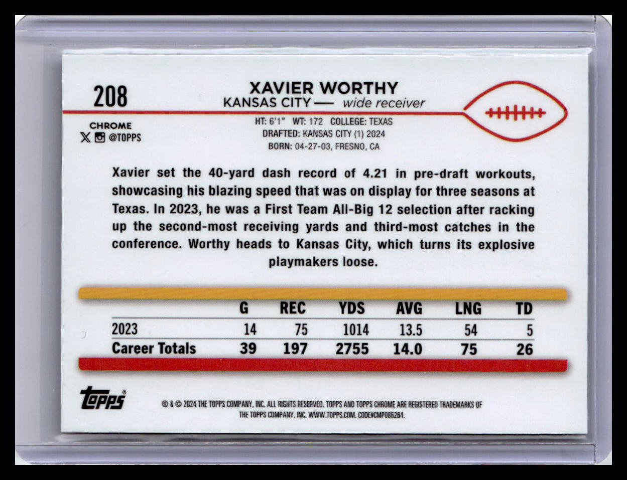 2024 Topps Chrome #208 Xavier Worthy