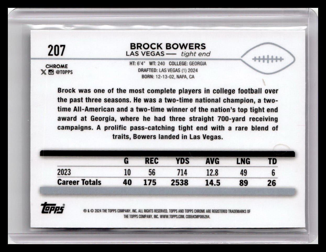 2024 Topps Chrome #207 Brock Bowers