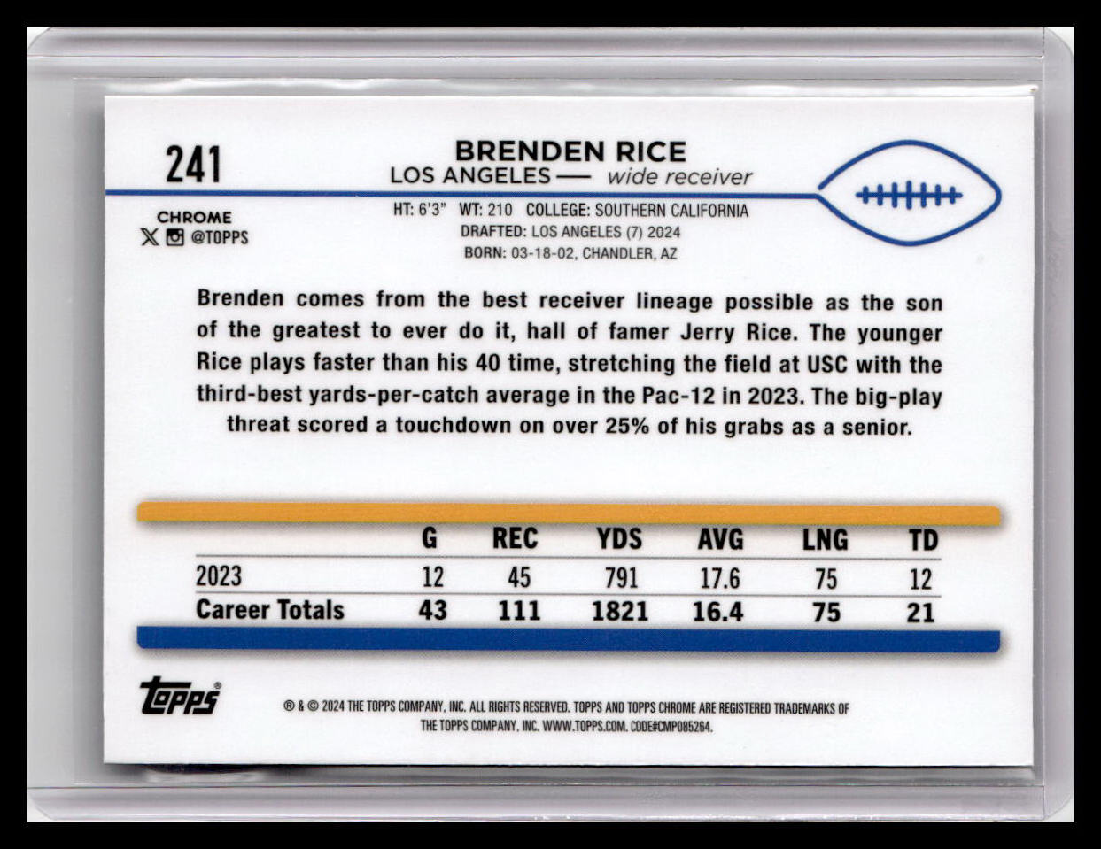 2024 Topps Chrome #241 Brenden Rice