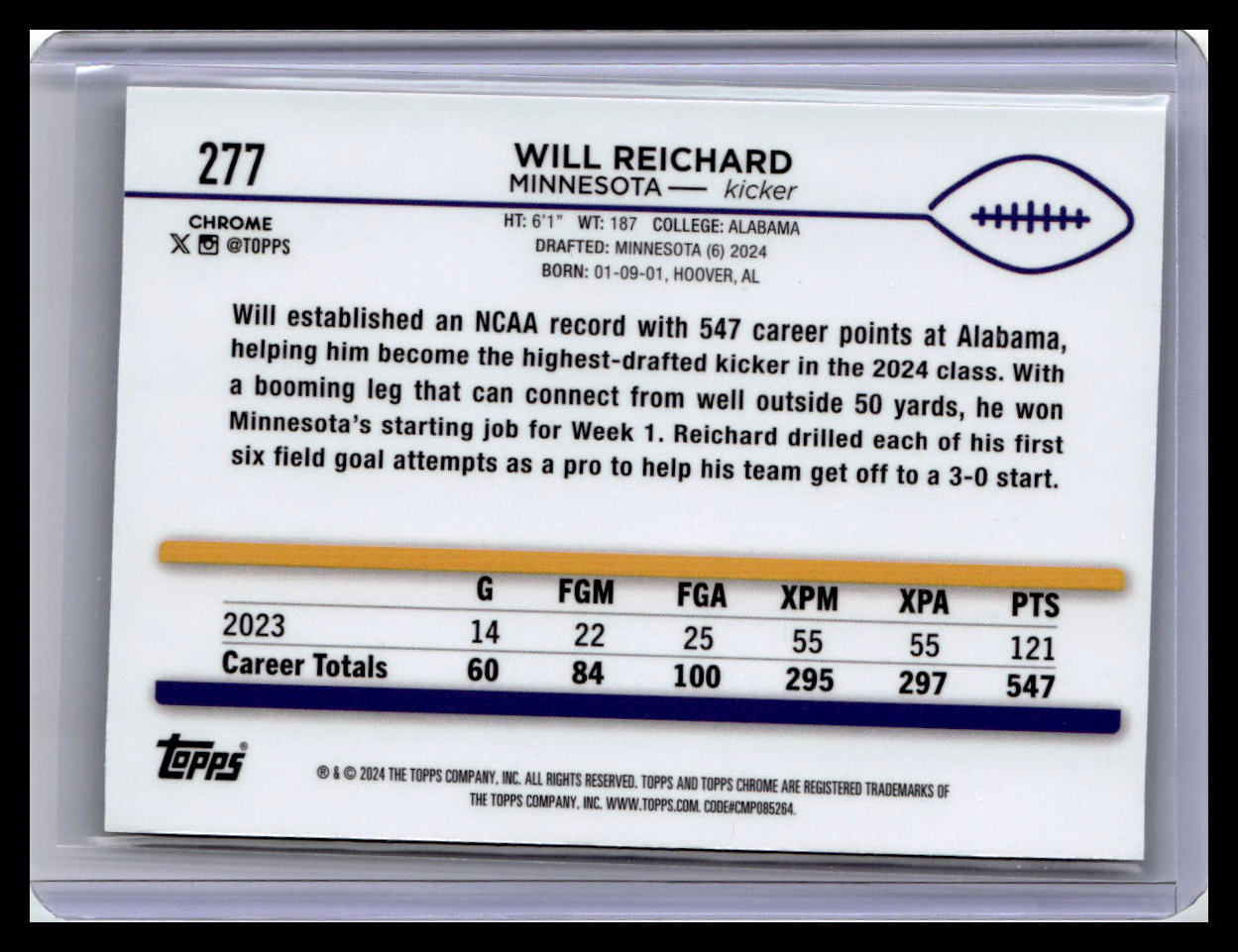 2024 Topps Chrome #277 Will Reichard