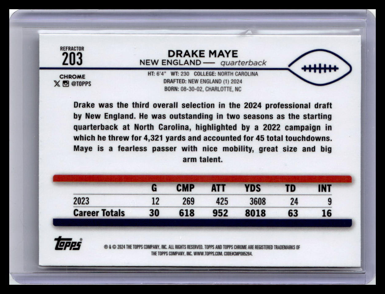2024 Topps Chrome #203 Drake Maye