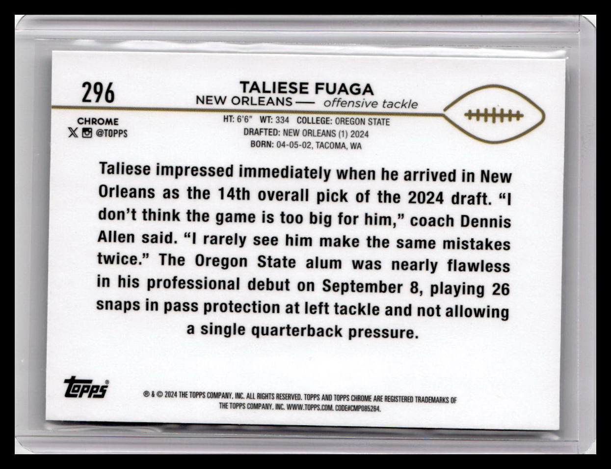 2024 Topps Chrome #296 Taliese Fuaga