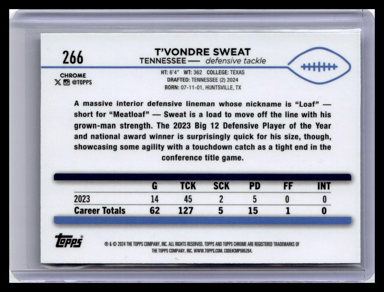 2024 Topps Chrome #266 T'Vondre Sweat