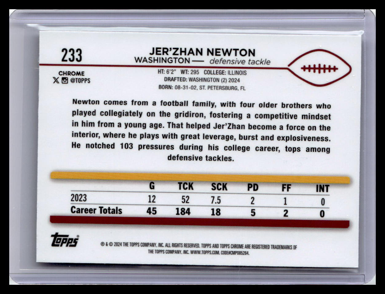 2024 Topps Chrome #233 Jer'Zhan Newton