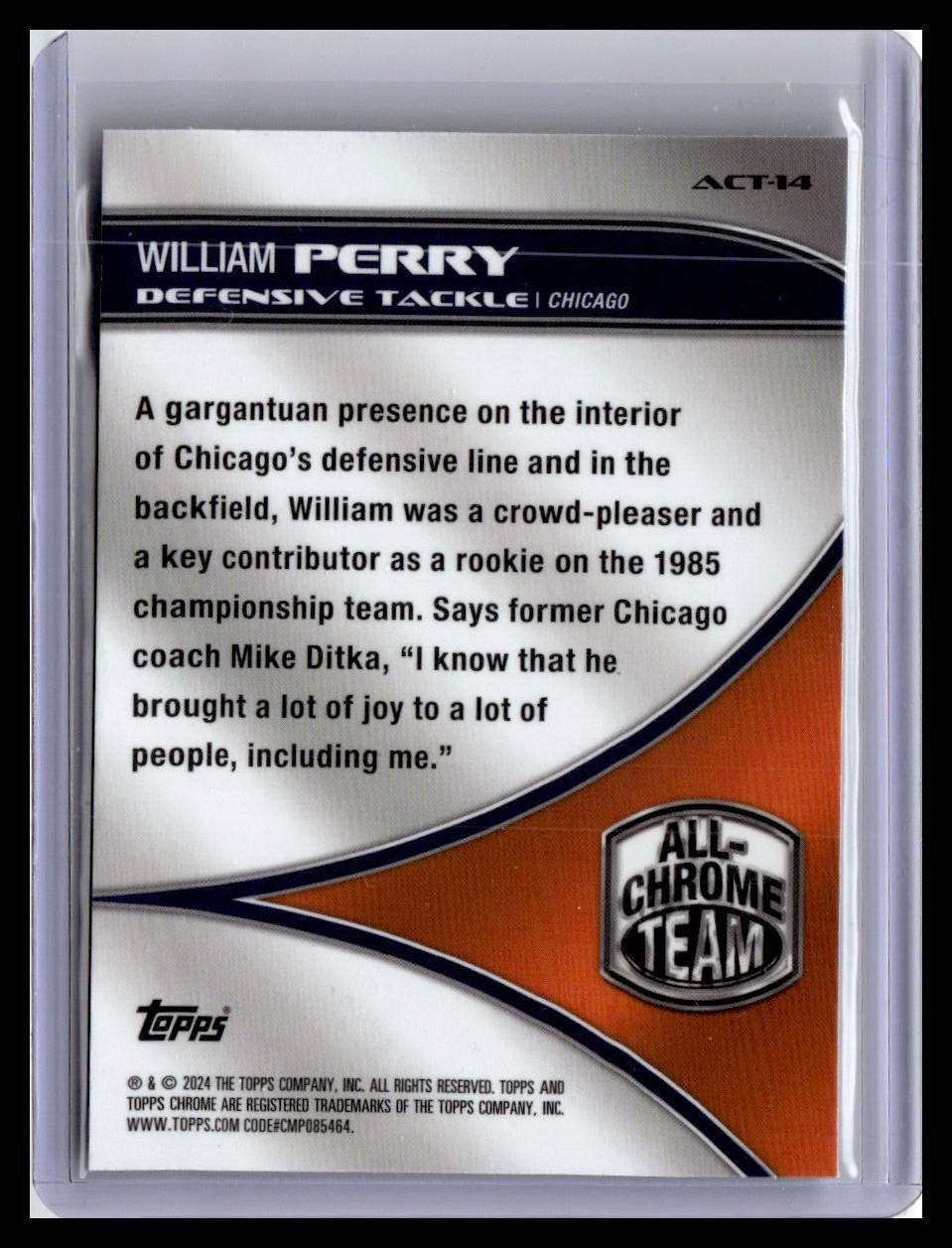 2024 Topps Chrome #ACT-14 William Perry All-Chrome Team