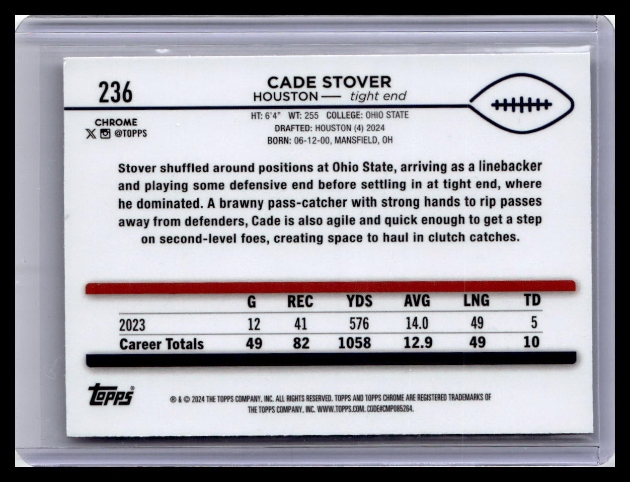 2024 Topps Chrome #236 Cade Stover Pink Refractor