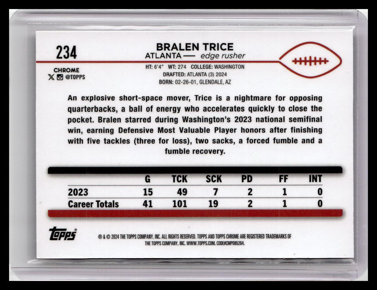 2024 Topps Chrome #234 Bralen Trice Pink Refractor