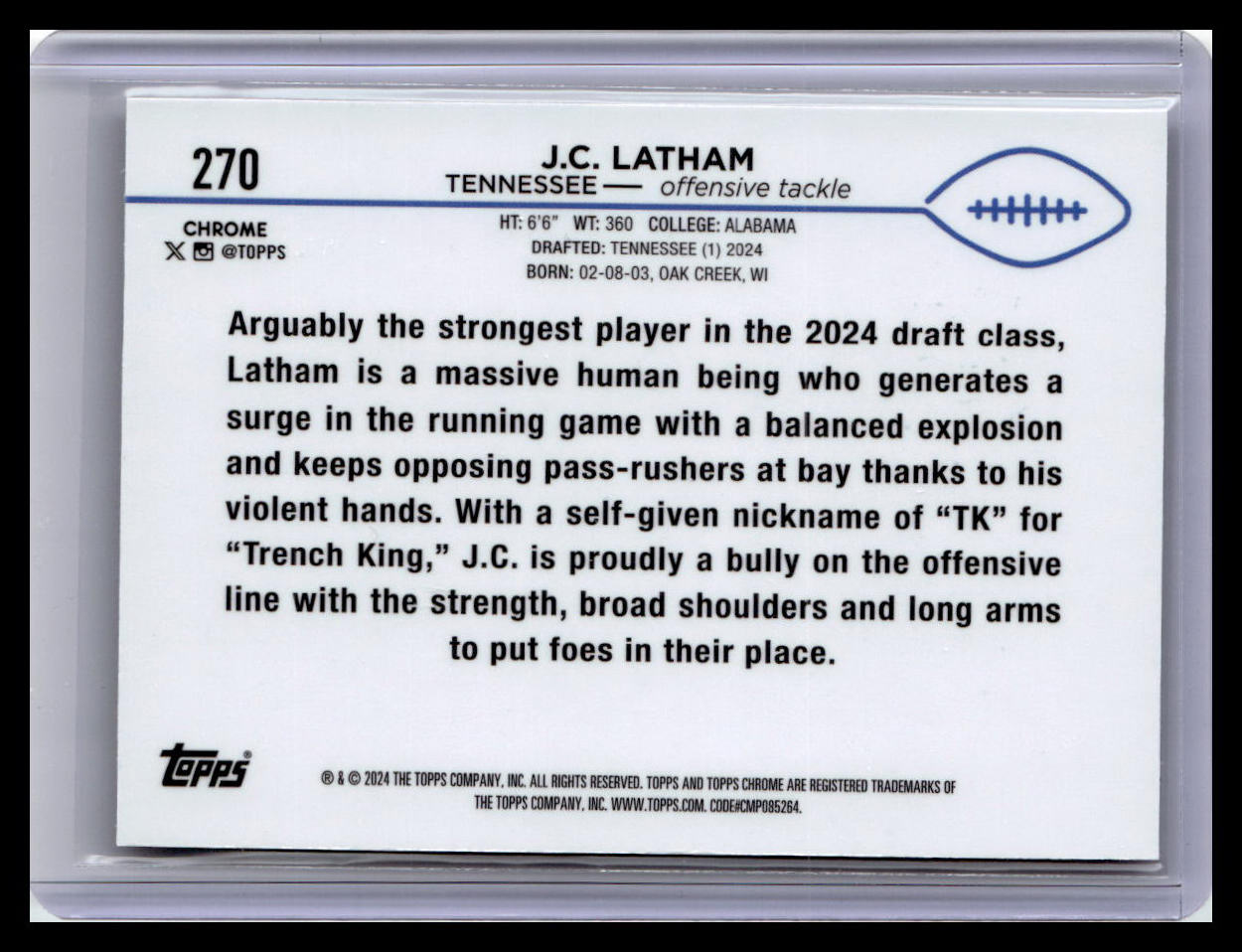 2024 Topps Chrome #270 J.C. Latham Pink Refractor