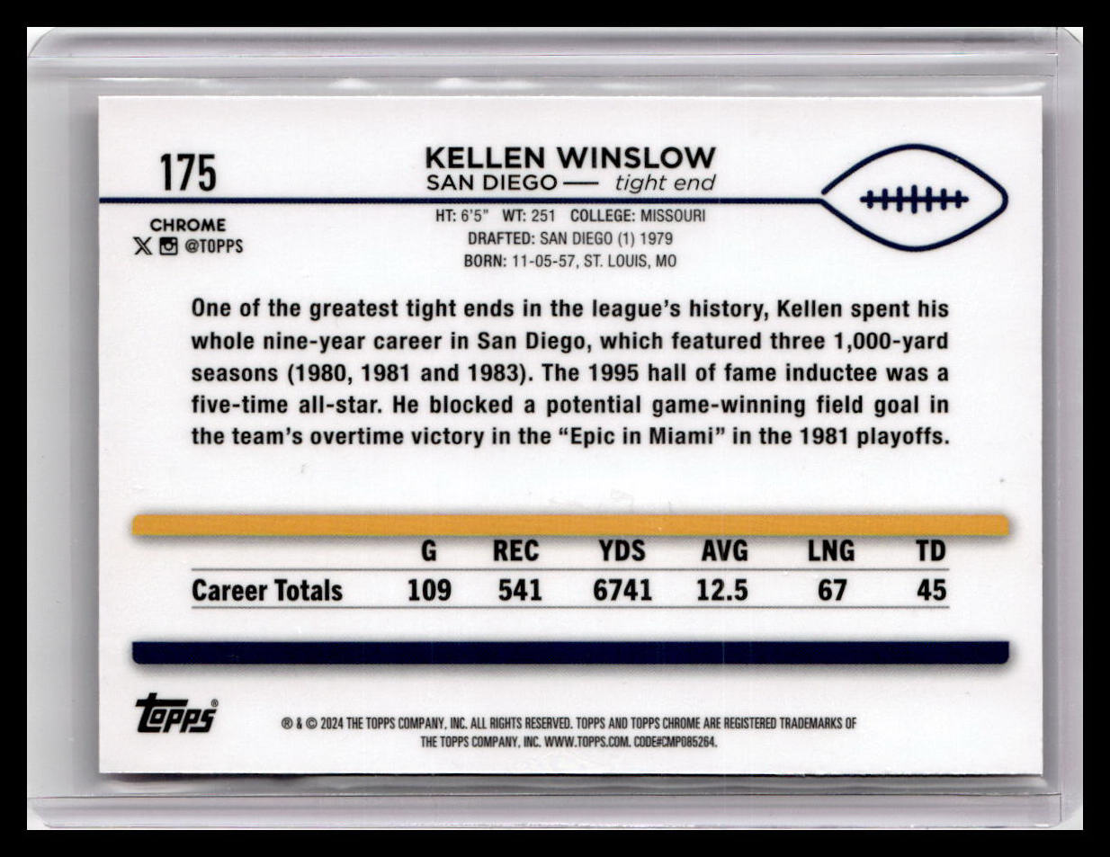 2024 Topps Chrome #175 Kellen Winslow Pink Refractor
