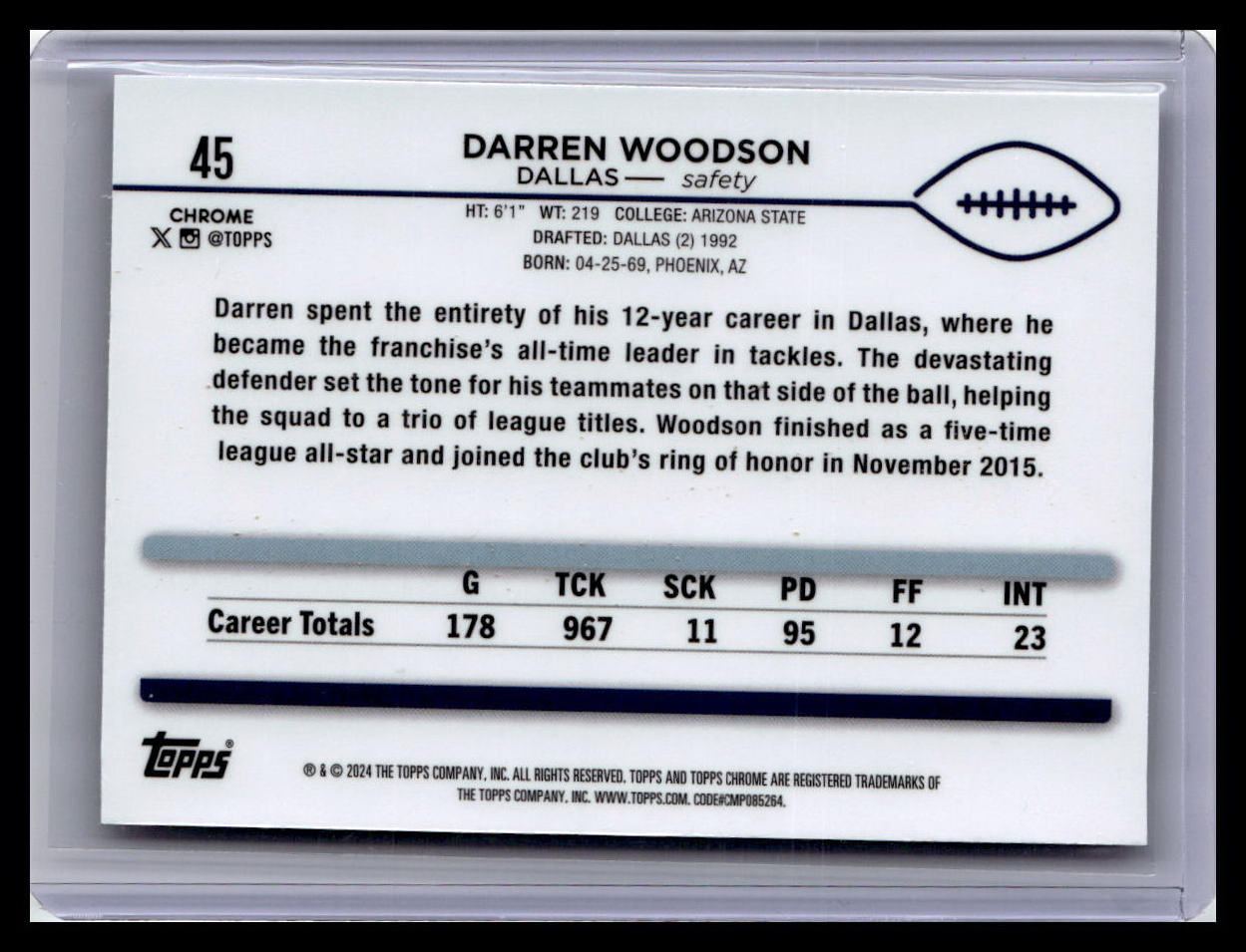 2024 Topps Chrome #45 Darren Woodson Pink Refractor