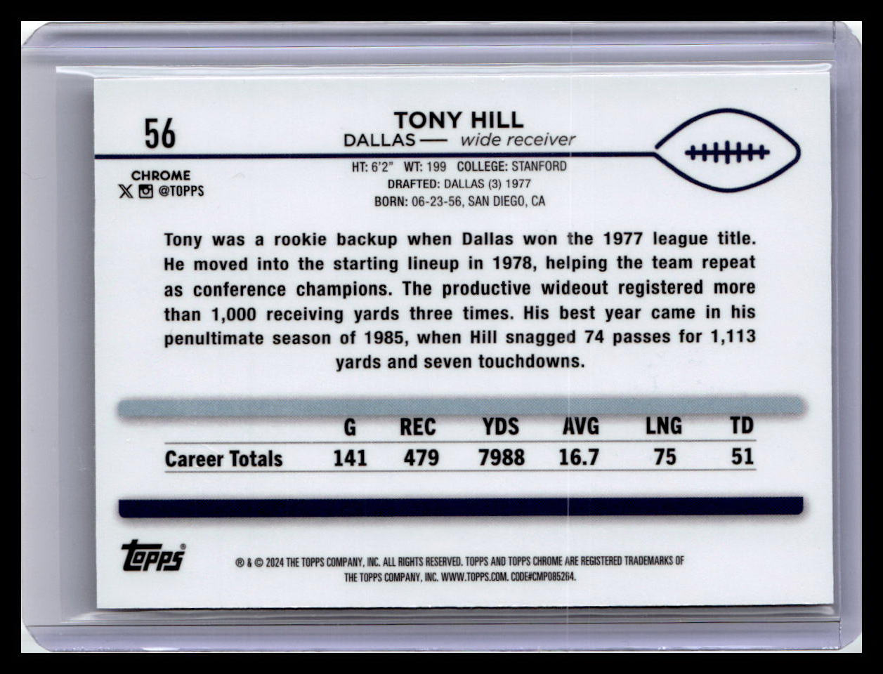 2024 Topps Chrome #56 Tony Hill Pink Refractor