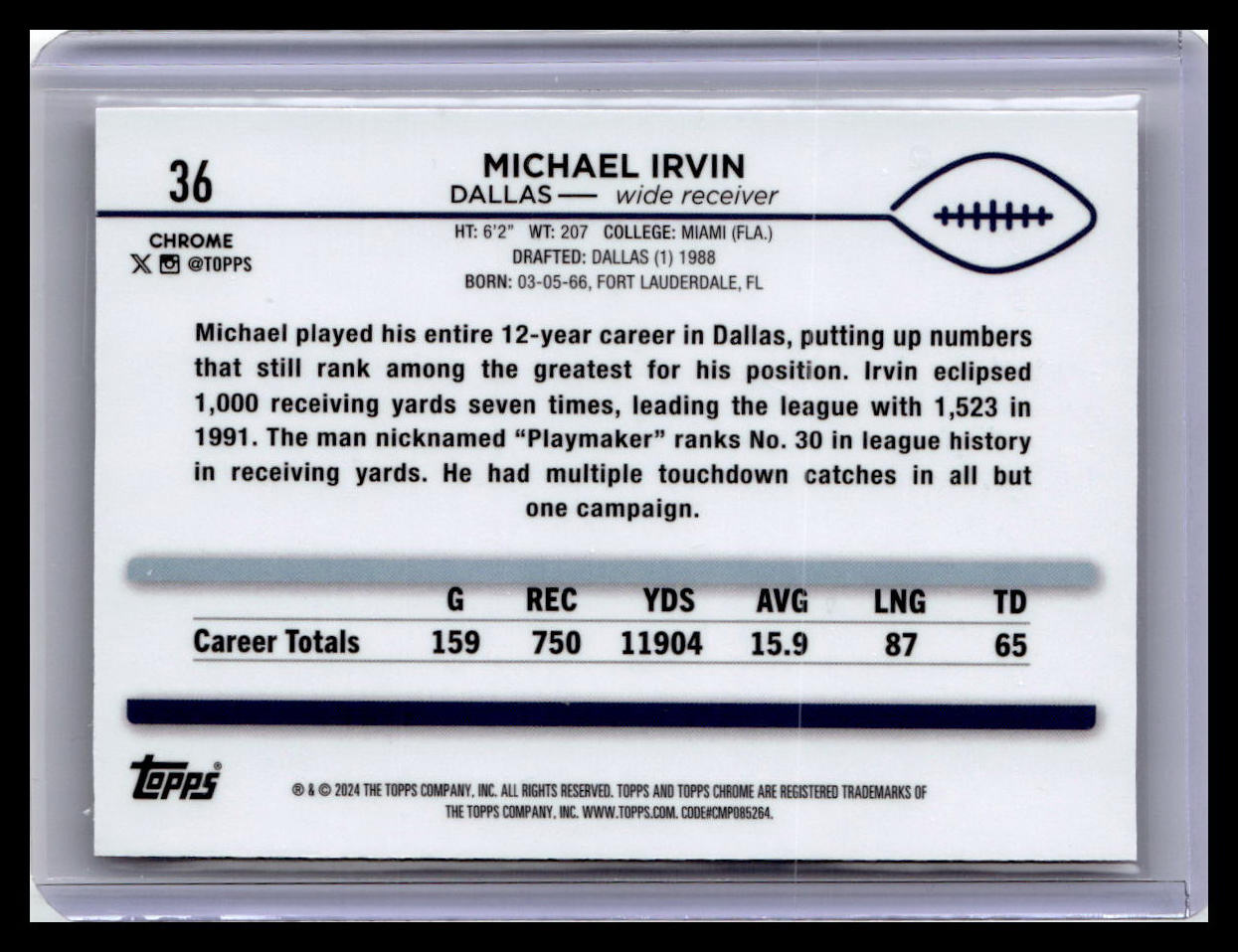 2024 Topps Chrome #36 Michael Irvin Pink Refractor