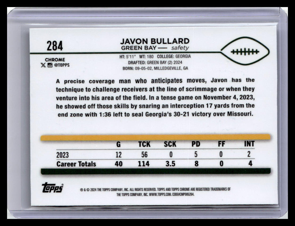 2024 Topps Chrome #284 Javon Bullard Sepia Refractor