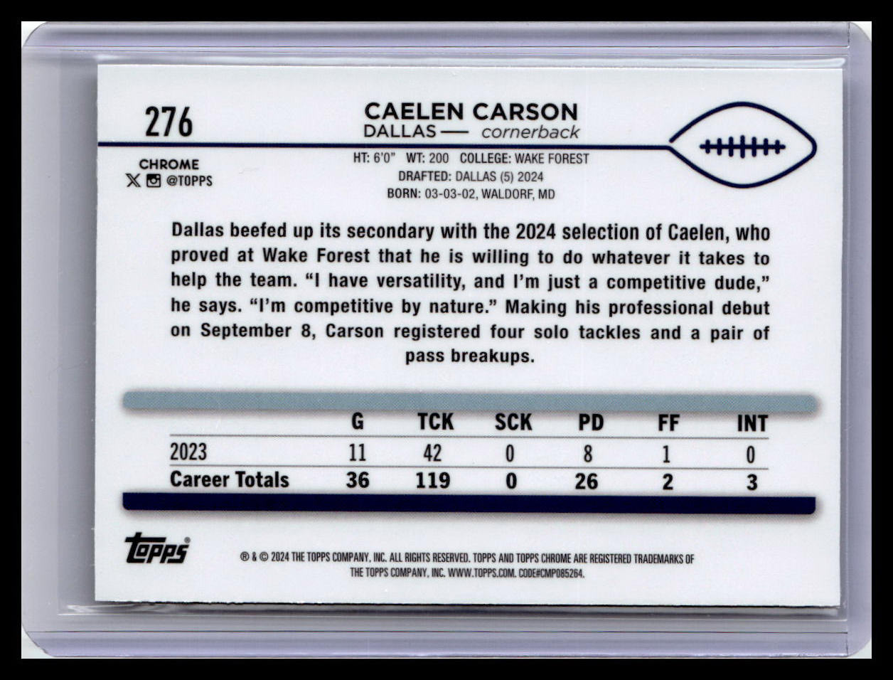 2024 Topps Chrome #276 Caelen Carson Sepia Refractor