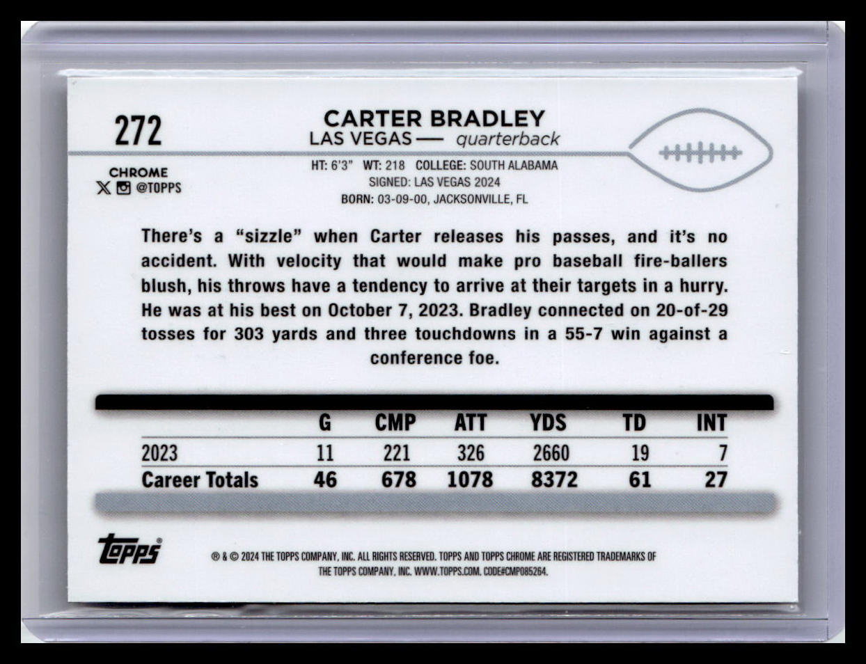2024 Topps Chrome #272 Carter Bradley Sepia Refractor