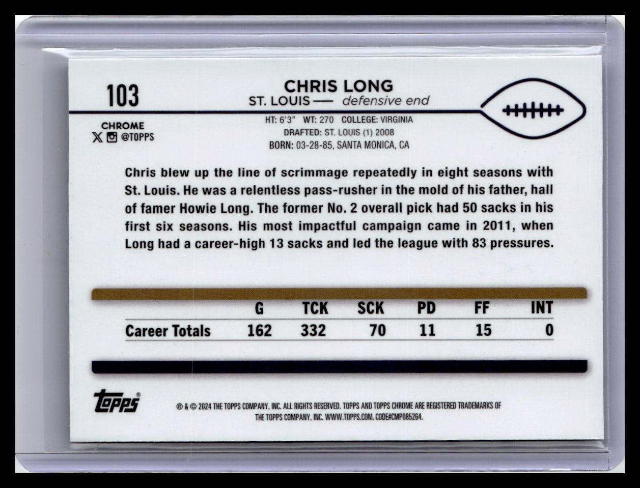 2024 Topps Chrome #103 Chris Long Sepia Refractor
