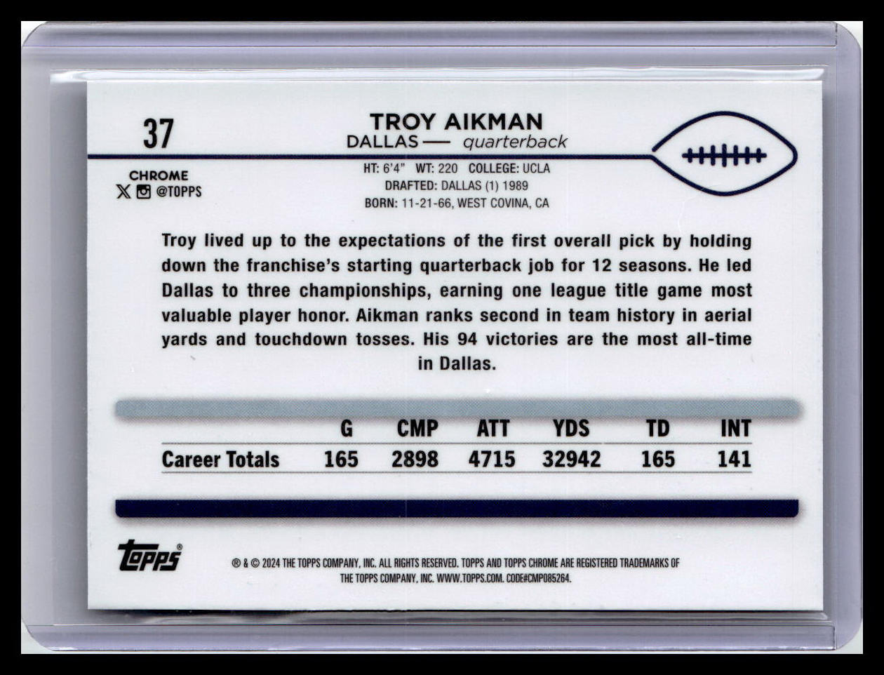 2024 Topps Chrome #37 Troy Aikman Sepia Refractor
