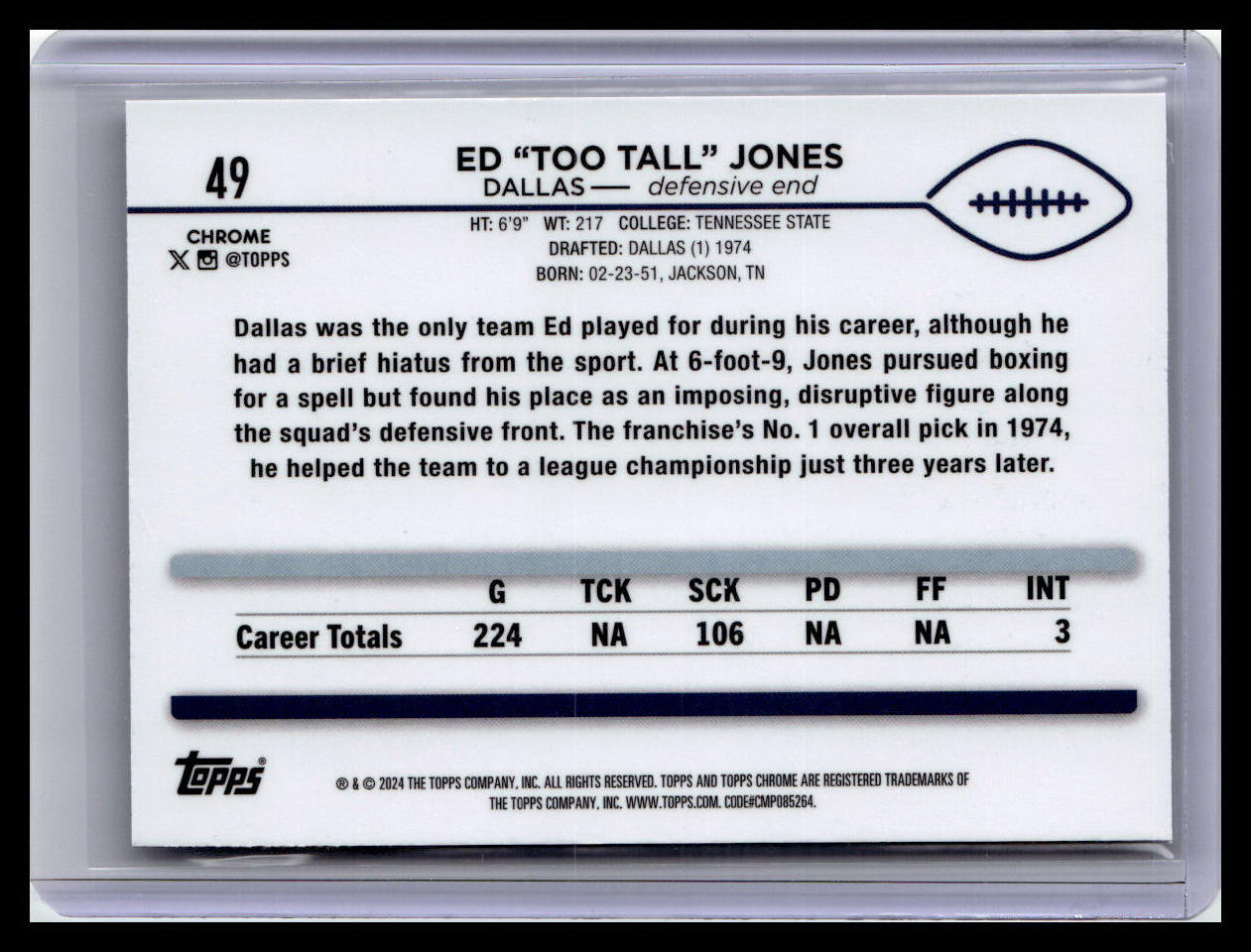 2024 Topps Chrome #49 Ed "Too Tall" Jones Sepia Refractor