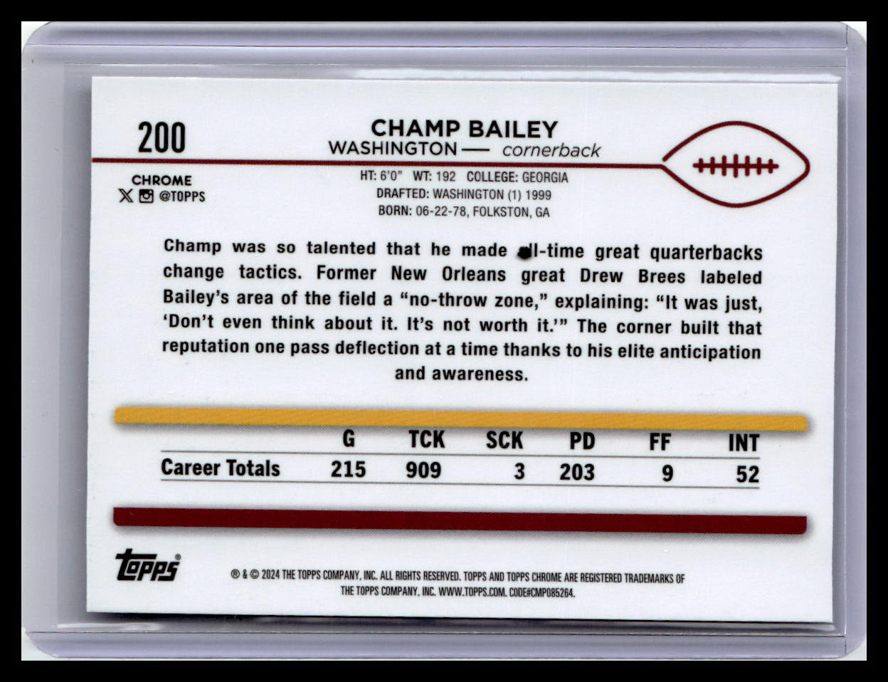 2024 Topps Chrome #200 Champ Bailey Sepia Refractor