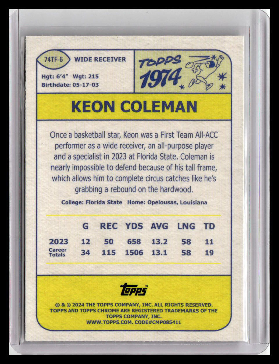 2024 Topps Chrome #74TF-6 Keon Coleman 1974 Topps Football X-Fractor