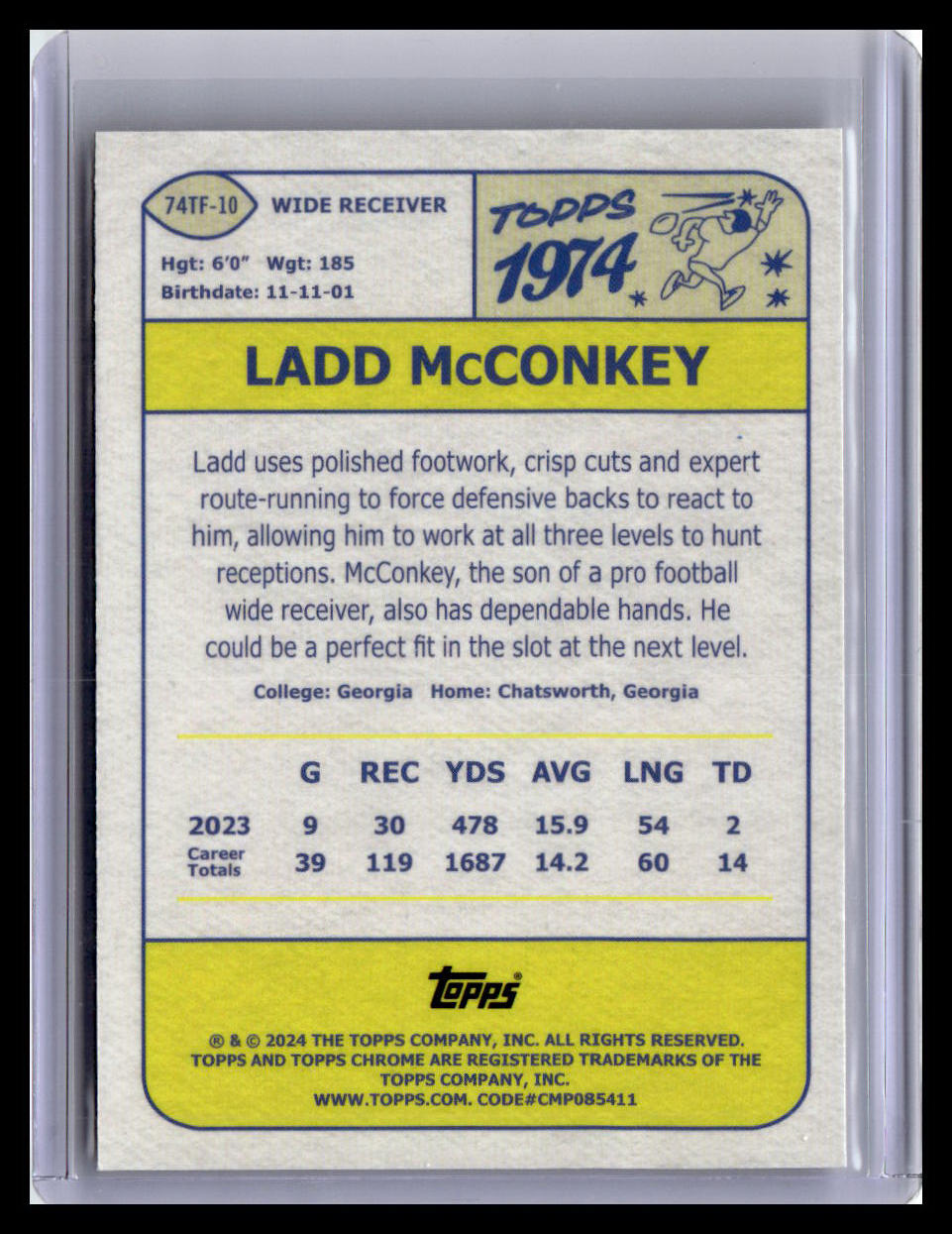 2024 Topps Chrome #74TF-10 Ladd McConkey 1974 Topps Football