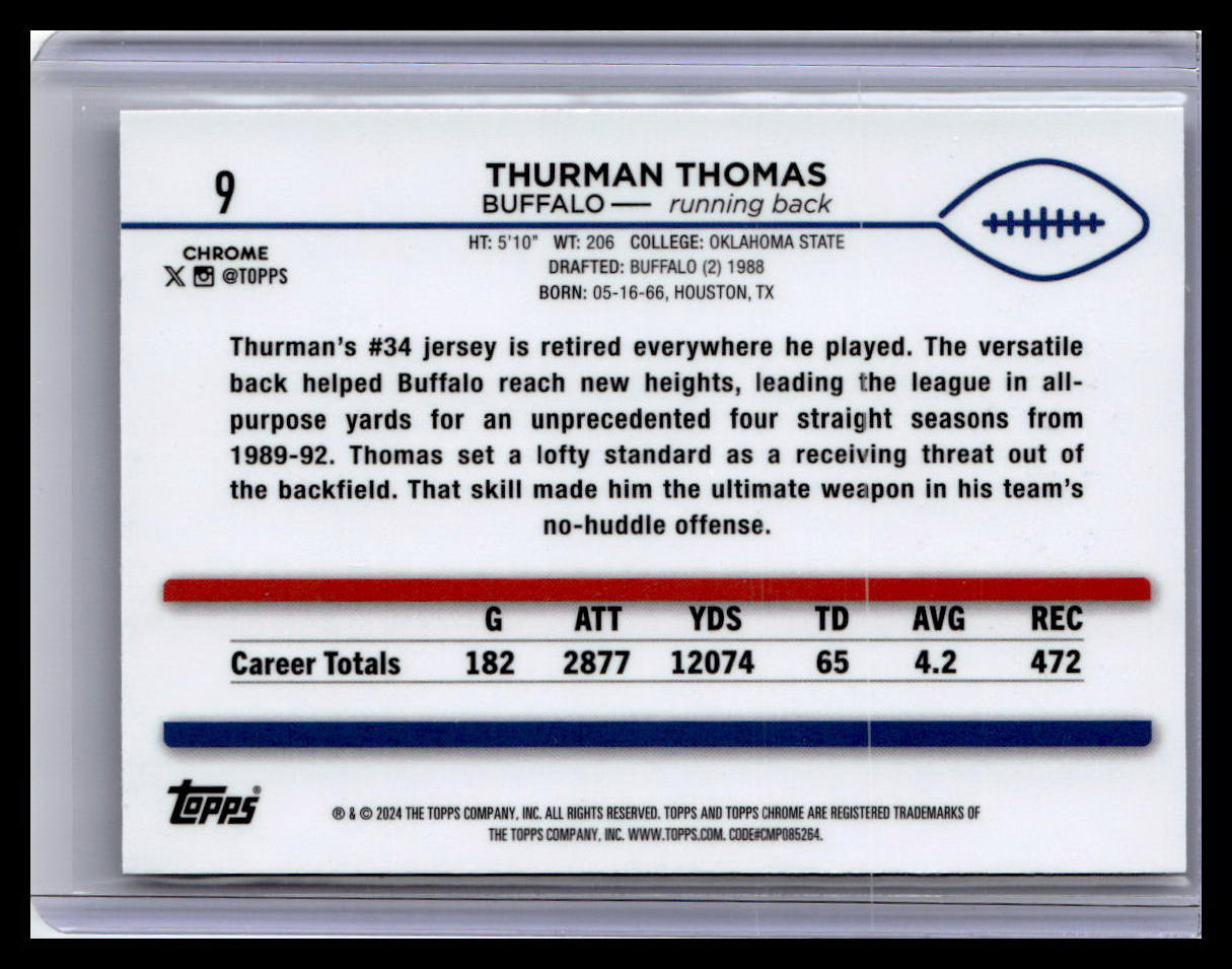 2024 Topps Chrome #9 Thurman Thomas Prism Refractor