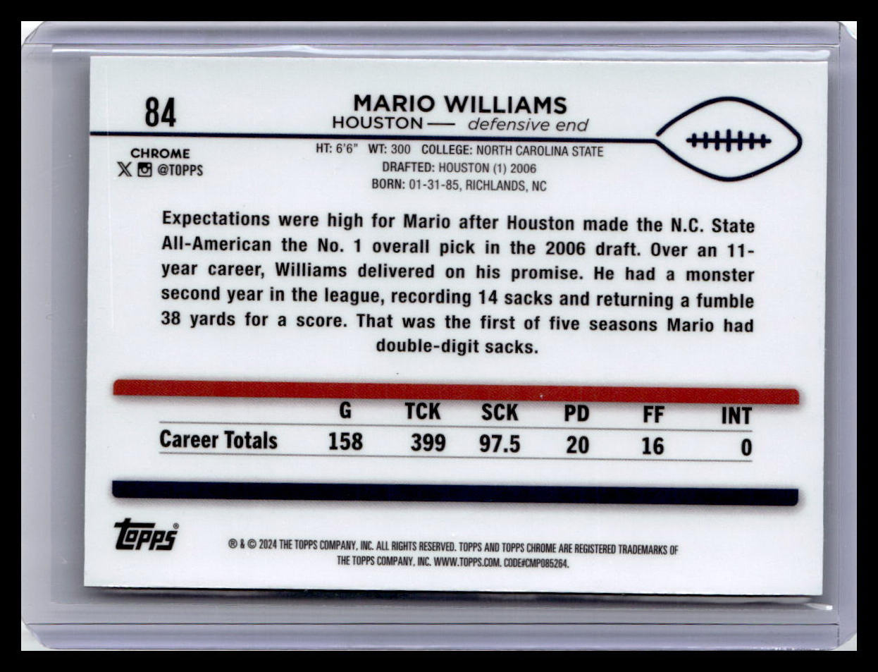 2024 Topps Chrome #84 Mario Williams Prism Refractor