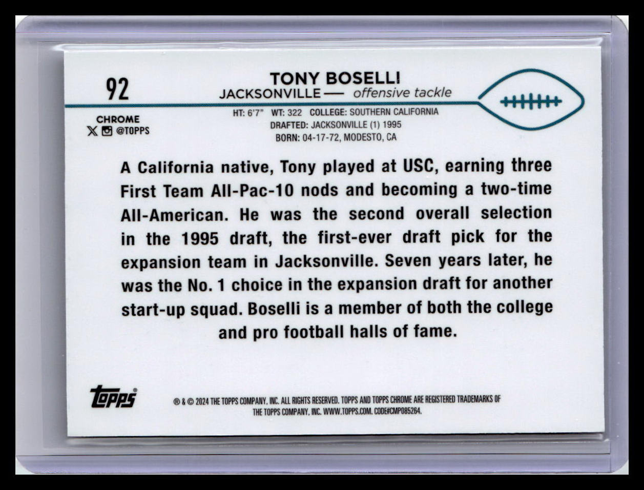 2024 Topps Chrome #92 Tony Boselli Prism Refractor