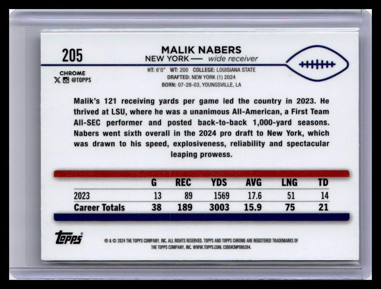2024 Topps Chrome #205 Malik Nabers Prism Refractor