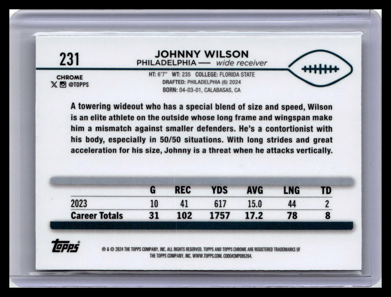 2024 Topps Chrome #231 Johnny Wilson Prism Refractor