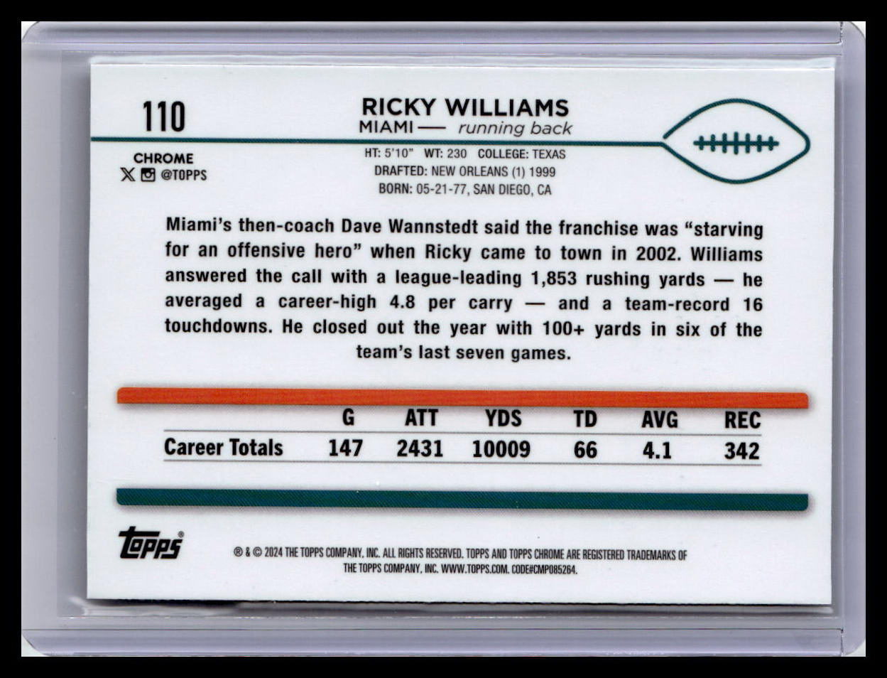 2024 Topps Chrome #110 Ricky Williams Prism Refractor