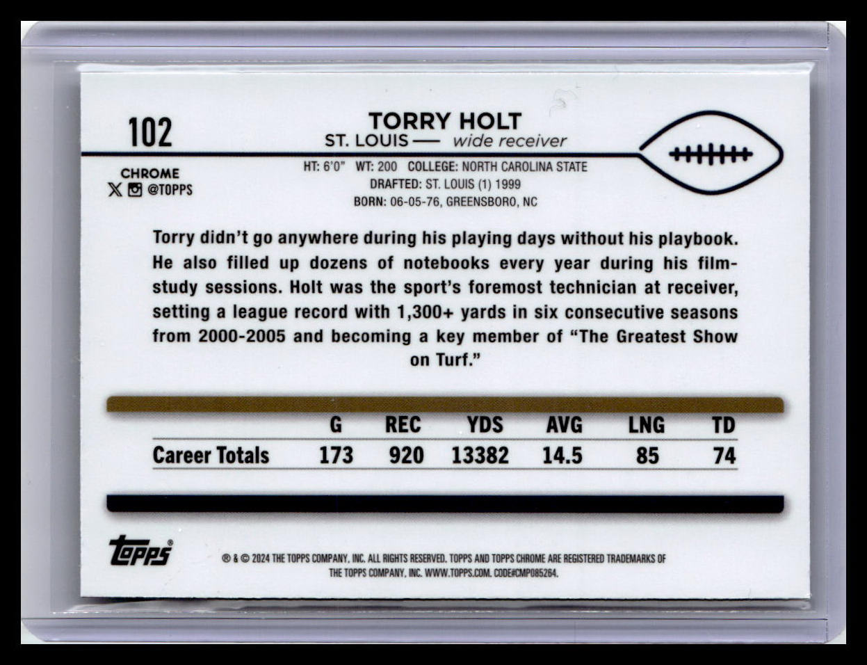 2024 Topps Chrome #102 Torry Holt Prism Refractor