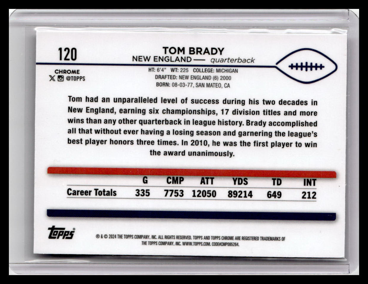2024 Topps Chrome #120 Tom Brady Prism Refractor