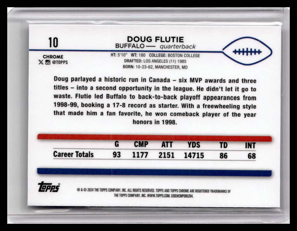 2024 Topps Chrome #10 Doug Flutie Prism Refractor