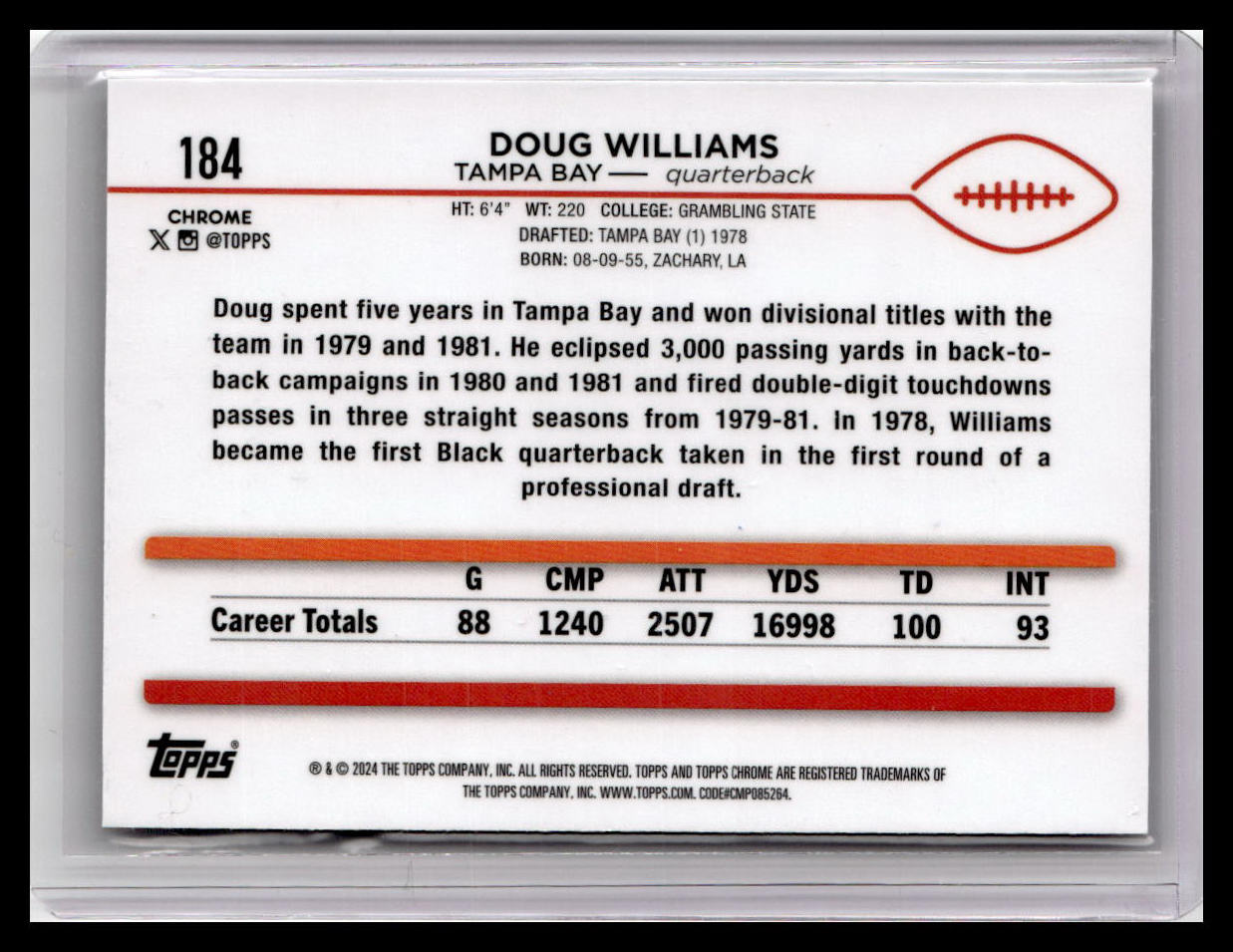 2024 Topps Chrome #184 Doug Williams Prism Refractor