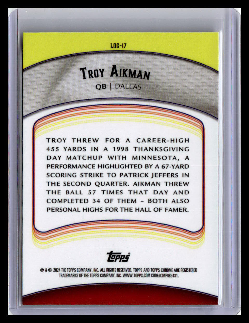 2024 Topps Chrome #LOG-17 Troy Aikman Legends of the Gridiron X-Fractor